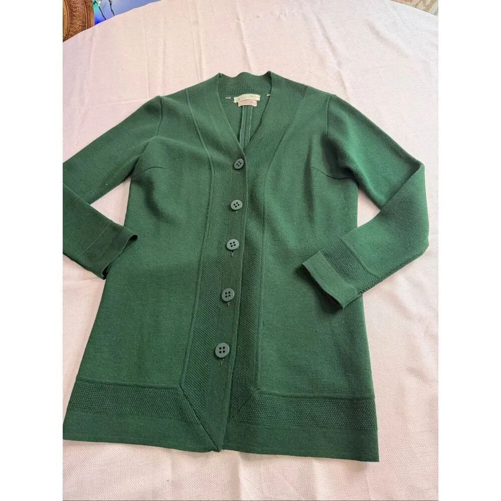 Gino Paoli Italy Green Wool Vintage Sweater Cardigan Size Medium See Measurement